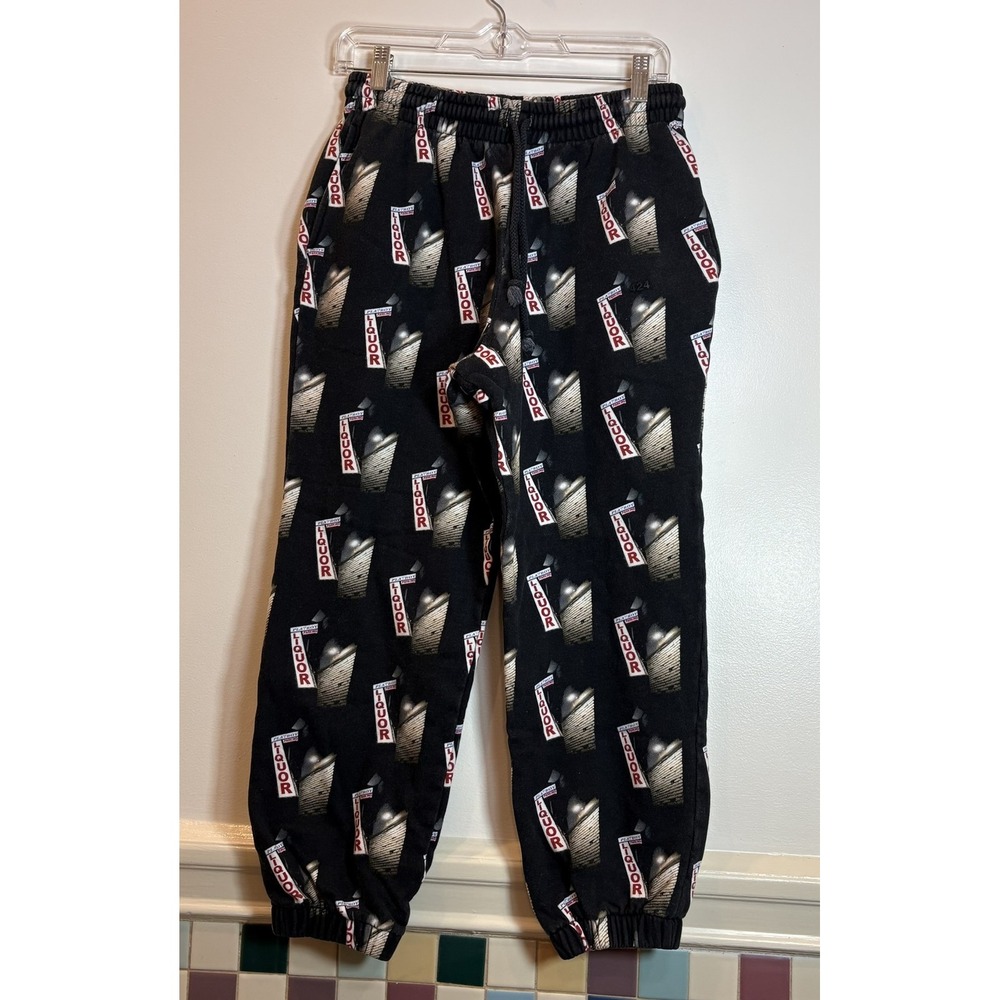 424 Guillermo Andrade Liquor Print Sweatpants Black Small Made‎ Italy Streetwear